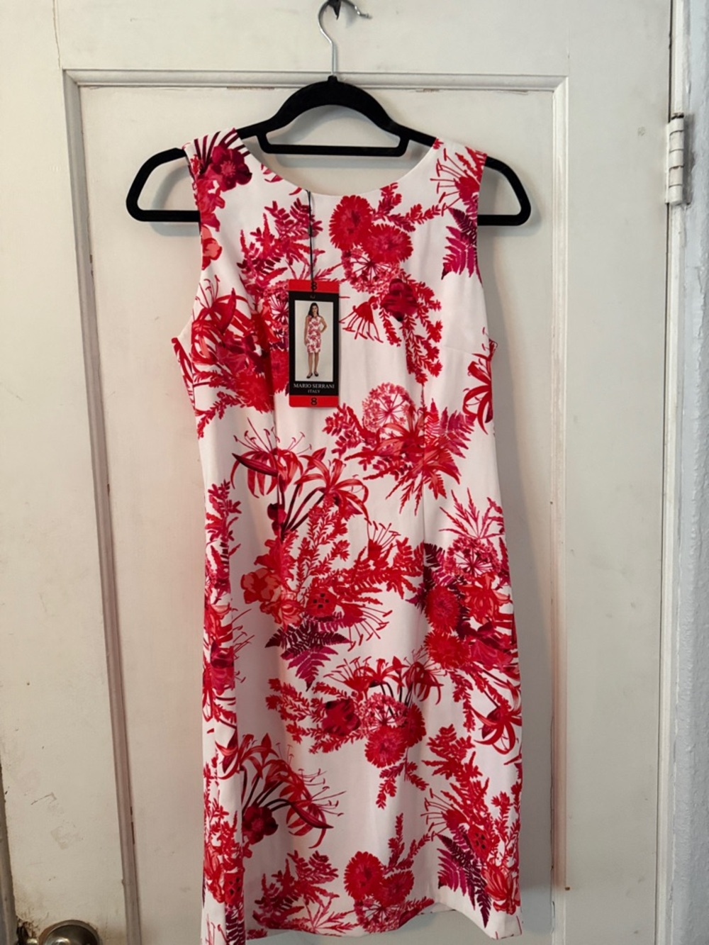 Mario Serrani White Midi Dress with Red Floral Print